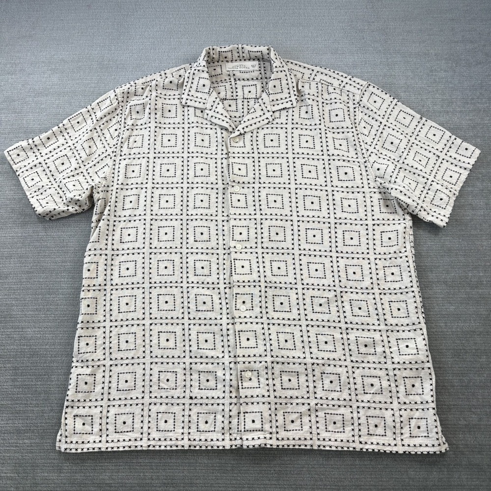 Abercrombie Fitch Summer Linen Blend Camp Shirt Mens XLT White Resort Beach Pool